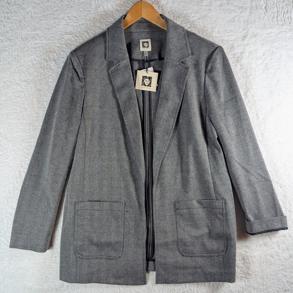NWT Ann Klein‎ Gray Chevron Blazer with Pockets